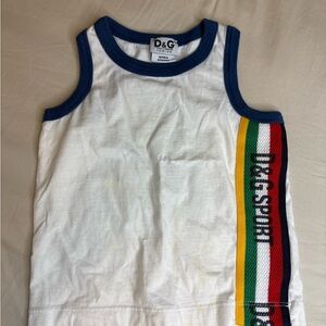 D&G Kids White Tank Top with Blue and Multicolor Stripe
